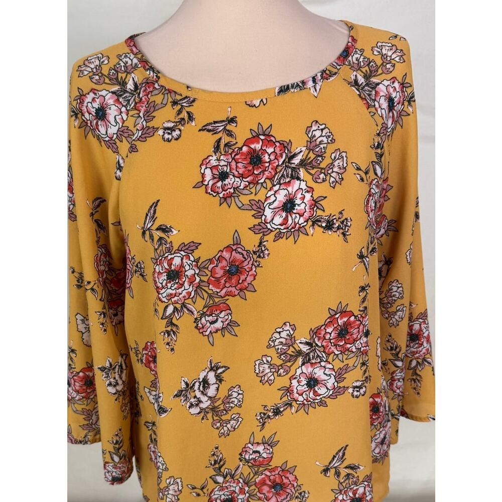 Papermoon Womens Medium Yellow Floral Blouse Bell Sleeve - Picture 2 of 7